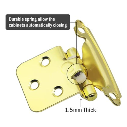Gold Cabinet Door Hinges 1/2 Inch Overlay (Variable),50 Pack 25 Pairs Flush Face Mount Cupboard Self-Closing Kitchen Cabinet Hinges with Brass Screws - color: Gold, size: 50 PCS(25 Pairs)