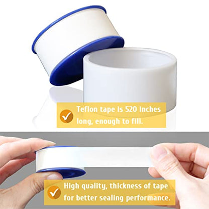 VOTMELL 4 Rolls 3/4 Inch(W) X 520 Inches(L) Teflon Tape for Plumbers, PTFE Thread Seal, Pipe Sealing, Shower Head - White