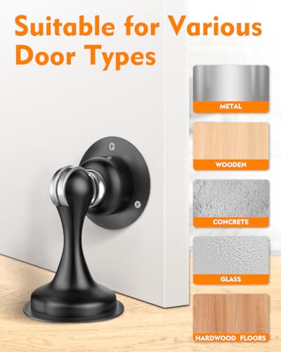 Door Stoppers Magnetic Door Catch - 2 Pack Stainless Steel Heavy Duty Door Holder Stops for Bottom Top of Door - Wall Floor Mounting No Drill 3D Adhesive & Screws Strong Magnet Keep Door Open - style: 2 Pack-Black