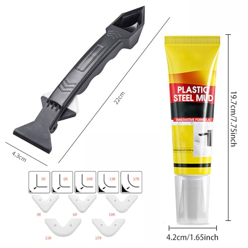 XIRUJNFD 15.9 Oz Multifunctional Waterproof White Caulk with Scraper, Plastic Steel Repair Adhesive for Kitchen Bathroom, Stronger Adhesion Sealant for Window Toilet Sink, Quick-Drying (3 Sets) - color: 3 Sets
