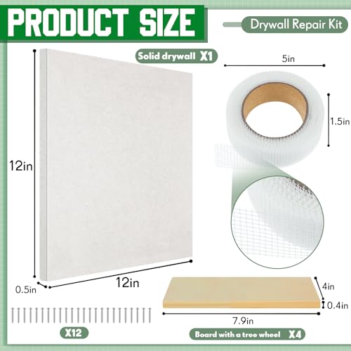 22 Pcs Drywall Repair Kit with 12x12x1/2 Drywall Repair Panel, Sheetrock Hole Patch Kit with Wall Patching Paste, Sanding Block, Putty Knives, to Fill Large Holes for Home Wall Surface Ceiling - size: 12 x12 x1/2 Inch