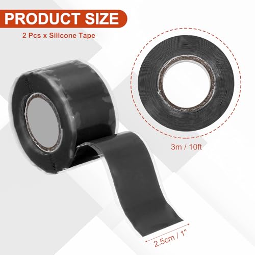 uxcell 2 Pcs Self Fusing Silicone Tape, 1" x 10ft Waterproof Water Leak Sealing Tape for Plumbing Pipe Hose Repair Handles, Black - color: Black, size: 1" x 10ft