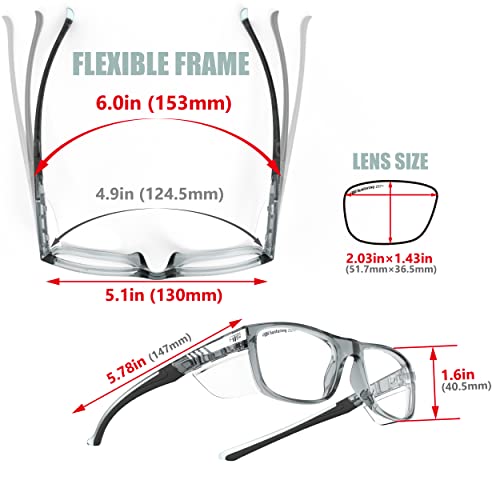 HTS HUNTERSKY TR90NZZ Safety Glasses with Side Shield Small Size Women Men ANSI Z87 Anti Fog Scratch Resistant Lab Pickleball - color: Gray/Clear