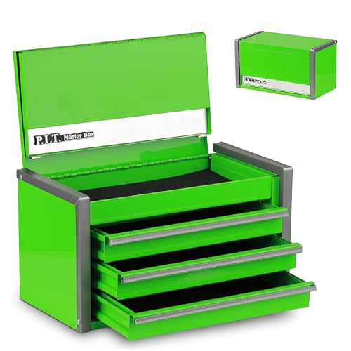 P.I.T. Mini Tool Box 8.6 Inch, Portable 3 Drawer Steel Stackable Tool Box with Magnetic Tab Locking, Green Micro Top Chest with Liner for Tools Storage and Organizers, Home DIY - color: Green, size: 3-Drawer