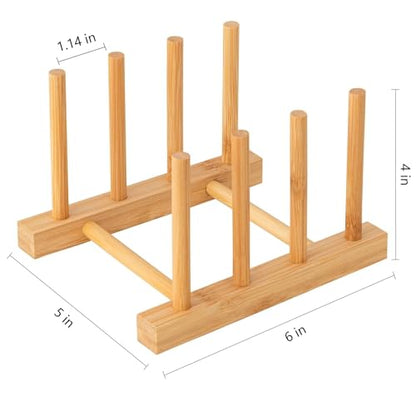 HBlife 2pcs Bamboo Dish Plate Bowl Cup Book Pot Lid Cutting Board Drying Rack Stand Drainer Storage Holder Organizer Kitchen Cabinet（Keep Dry） - color: Bamboo 3 Slots 2pcs