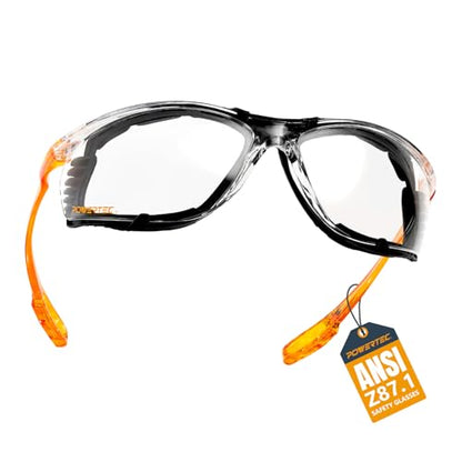 POWERTEC Safety Glasses ANSI Z87.1-2020, Clear Wraparound Protective Eyewear with Removable Foam Gasket, UV Protection for Construction, Woodworking & Jobsite Use (72317) - style: Safety Glasses