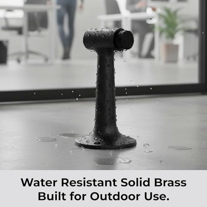 Heavy Duty 6″ Door Stop, Solid Brass Commercial Grade, Floor Mount Stopper (Matte Black) - color: Matte Black
