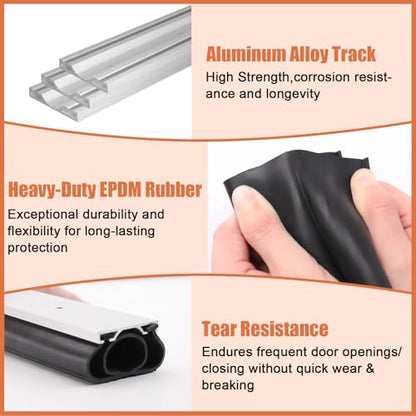 Garage Door Seals Bottom Rubber – 20FT EPDM Weatherproof Seal with Pre-Drilled Aluminum Track Retainer Kit, Fits 8-20FT Doors, Rodent Proof, Noise Reducing (1.57" Width, Black) - size: With Aluminum Track - 20 FT