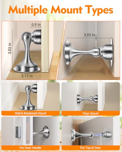 Door Stoppers Magnetic Door Catch, Stainless Steel Magnetic Door Stop 2 Pack, Double-Sided Adhesive Tape, No Drilling, Screws for Stronger Mount, Holder Your Door Open for Wide Doors - style: 2 Pack-Silver