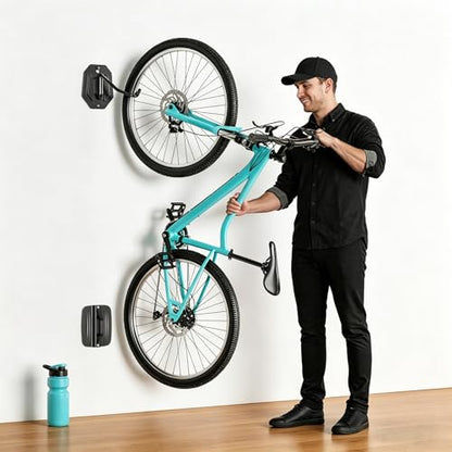PEGZONE Swivel Bike Wall Mount, Heavy Duty Vertical Bike Rack with Fixed Hooks for Garage Storage, Wall Mounted Bicycle Hangers Holds up to 77 lbs for Indoor, 4 Pack - size: 4 Pack