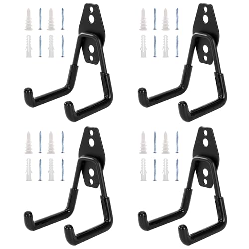 4 Pack Garage Hooks, Garage Tool Organizer Wall Mount, Heavy Duty for Utility Organizer, Steel Utility Garage Hooks for Ladders, Garden Tools, Bike - color: 4 Pack/Black