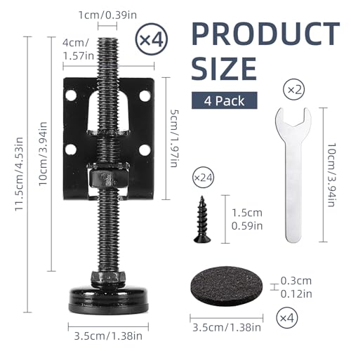 4 Pack Heavy Duty Adjustable Leveling Feet - Furniture Levelers for Workbench, Table, Cabinet, Wardrobe