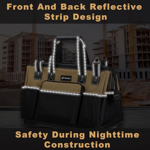 17 IN Large Tool Bag For Men Heavy Duty, Drill Bag Tool Bag Organizer, Wide Mouth Waterproof Hard Bottom Multiple Pockets Tool Tote, Tool Caddy, Maintenance - size: 17 Inch