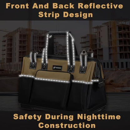 20 IN Large Tool Bag For Men Heavy Duty, Drill Bag Tool Bag Organizer, Wide Mouth Waterproof Hard Bottom Multiple Pockets Tool Tote, Tool Caddy, Maintenance - size: 20 Inch