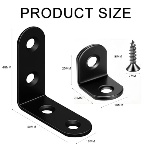 L Bracket Corner Bracket Brace Stainless Steel Small L Corner Angle Brackets 90 Degree Right Angle Brackets with Screws for Shelves Wood Furniture Cabinet Chair Drawer 20Pcs 2Sizes