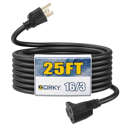 25ft Outdoor Extension Cord for Christmas Decorations - 16/3 Heavy Duty SJTW Waterproof Black Electrical Cable with 3 Prong Grounded Plug for Safety, Great for Lawn and Major Appliances - color: Black, size: 25ft