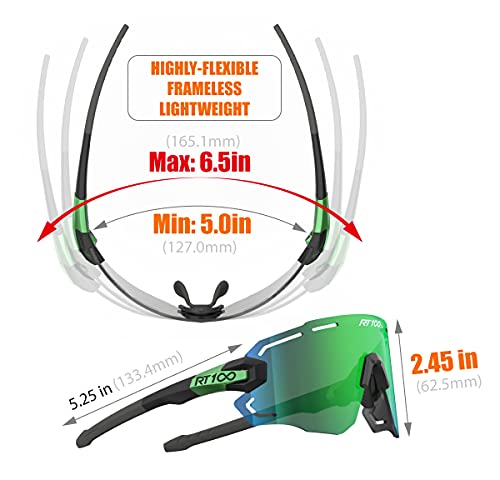 RIDE YOUR WAY Professional wrap around Frameless Cycling Sunglasses for Men and Women - color: Black Green-full Green Ml