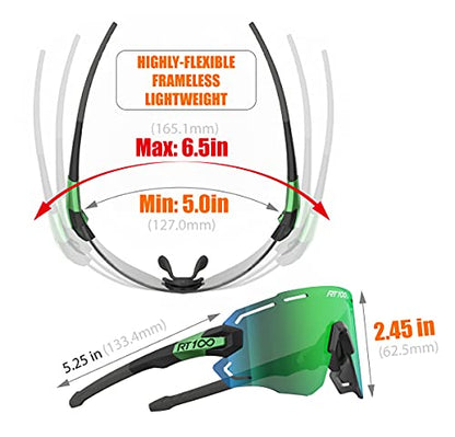 RIDE YOUR WAY Professional wrap around Frameless Cycling Sunglasses for Men and Women - color: Black Green-full Green Ml