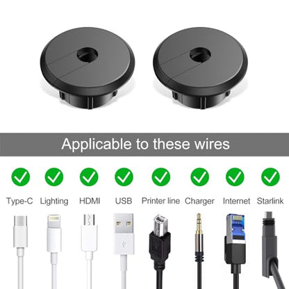 Furniture Wall Hole Bushing Cable Grommet for Starlink Ethernet Cable,Covering 3/4 inch Desk Holes,Universal Cable Management Wire Organizer Pass Through Holes Cover Kits (Black - 2 Pack) - color: Black - 2 Pack