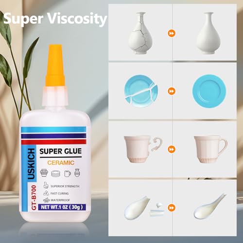 Super Glue for Porcelain and Pottery Repair with Anti Clog Cap. 6 x 1 fl oz,CA Glue - Clear Ceramic Repair Adhesivefor Dishes, Tiles, DIY Crafts, Quick Dry - style: Ceramic-Glue