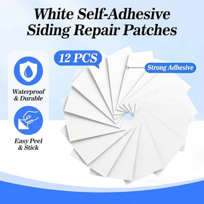 Vinyl Siding Repair Kit - 12 PCS Vinyl Patch Repair Kit PVC White Patches for Mobile Home Skirting Panels and Fence Repair Kit Exterior Wall House Siding Hole Cover