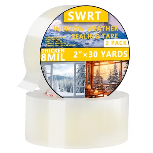 SWRT 2 Pack 2”x 30 YD 8 Mil Heavy Duty Transparent Window Weather Sealing Tape, No Residue Window Insulation for Winter, Preventing Cold Air Loss in Summer Door and Window Seal Kit - size: 2" x 30Yds 2PK