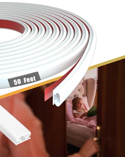 50Ft Rubber Weather Stripping Door Seal Strip for Door & Window, Self-Adhesive Backing Seal Large Gap (from 1/10 inch to 11/50 inch), Rubber Seal Strip for Door Insulation, Easy Cut to Size - White - color: White, size: 50ft