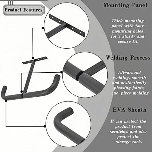 Overhead Garage Storage Hooks, Heavy Duty Double Ceiling Rack for Lumber Ladder Bikes Tires & Other Bulky Items (2)