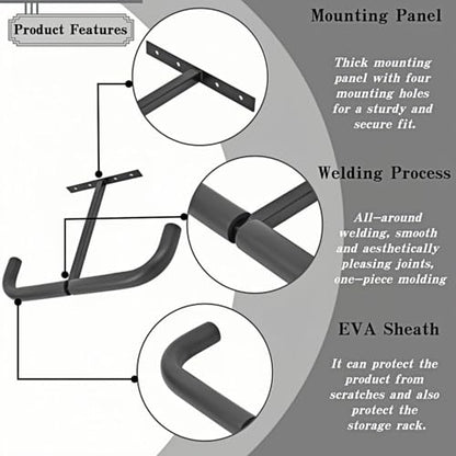 Overhead Garage Storage Hooks, Heavy Duty Double Ceiling Rack for Lumber Ladder Bikes Tires & Other Bulky Items (2)
