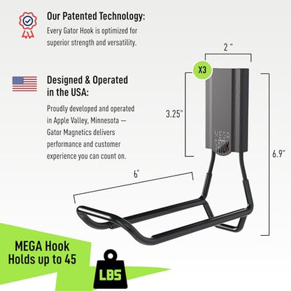 GATOR MAGNETICS MEGA 6 in Closed Hooks, 45 lb Heavy Duty Magnetic Hooks for Steel Surfaces, Patented Easy-Release, Non-Slip Grip – Storage & Organization, Garage, Home Tools & Gear Storage – 3 Pack - size: 6 Inch, style: Closed