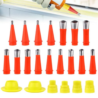 Universal Integrated Rubber Nozzle Tool Kit Caulking Tool Kit 22 Pcs Caulking Finisher Nozzle Caulking Nozzle Applicator Finishing Tool Stainless Steel Nozzle Tips Set for Bathroom Kitchen Doors