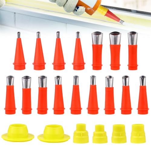 Universal Integrated Rubber Nozzle Tool Kit Caulking Tool Kit 22 Pcs Caulking Finisher Nozzle Caulking Nozzle Applicator Finishing Tool Stainless Steel Nozzle Tips Set for Bathroom Kitchen Doors