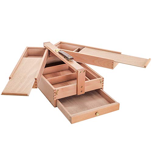 U.S. Art Supply Multi-Function Artist Tool Supply Box with Locking Clasps & Tool Storage Box - Wooden Art Box for Artist Supplies, Brushes, Pencils, Erasers, Tool Storage Organizer Case