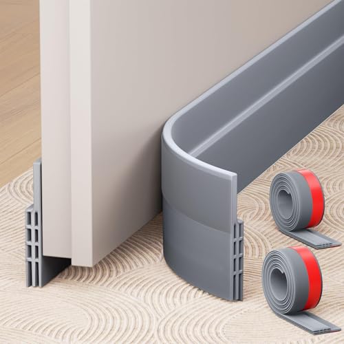 Hojoy 2 Pack Under Door Draft Stopper, Adjustable Door Sweep Anti-Collision Strong Adhesive Weather Stripping Tape Soundproof Draught Stoppers 2" W x 39" L, Gray - color: Gray, size: 2 Pack