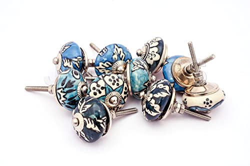 JGARTS 20 Ornate Aqua Blue Green Assorted Colour Floral Ceramic Knobs for Cabinets & Cupboards - Hand Painted Pulls - color: Blue,Green,Aqua