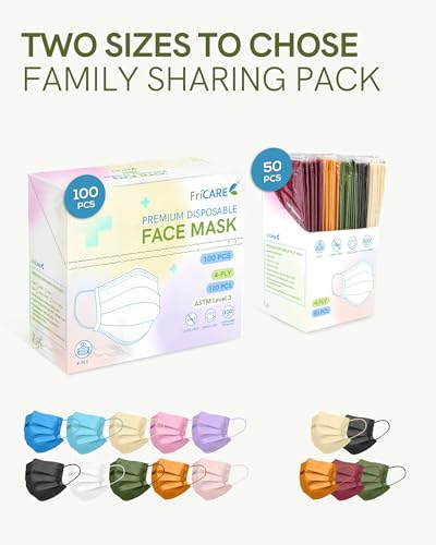FriCARE Face Masks Disposable for Adults, 4 Ply ASTM Level 3, Individually Wrapped Mask for Allergy Protection, 100 Pack, Crown Elegance - color: Crown Elegance