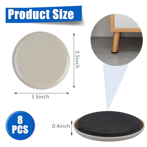Furniture Sliders 8pcs 3 1/2 inch - Heavy Duty Reusable Round Sliders for Moving Furniture on Carpet, Easily Move Couches/Beds/Armoires - size: 8pcs 3.5" Beige