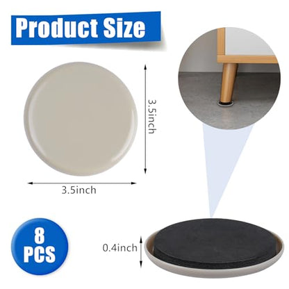 Furniture Sliders 8pcs 3 1/2 inch - Heavy Duty Reusable Round Sliders for Moving Furniture on Carpet, Easily Move Couches/Beds/Armoires - size: 8pcs 3.5" Beige