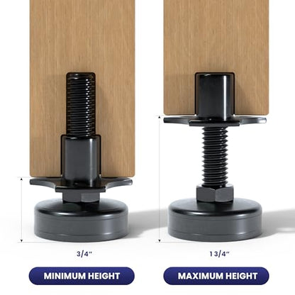 Adjustable Furniture Feet Leveling Feet Kit, Heavy Duty Furniture Levelers with Mounting Plates, Felt Pads, Screws and Wrench, 3/8 16 Thread, Supports 1320 Lb, Height Range 3/4 to 1 3/4 Inch