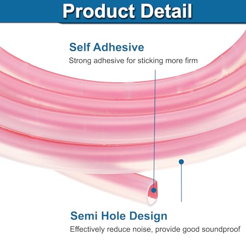 PATIKIL Silicone Weather Stripping Door Seal, 9.8 ft D Shape Weather Stripping Self Adhesive Door Seal Strip for Door Frame, Window Sealing, Large Gap, 25/64" Wx5/128 Tx5/16 H, Clear/Red - size: 9.8 Ft Long, 25/64"wx5/128"tx5/16"h