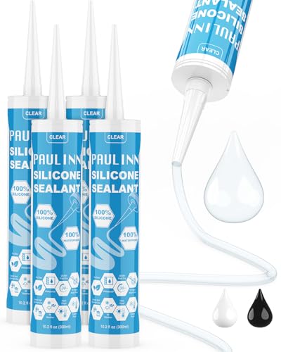 PAULINN Silicone Sealant, 100% Silicone Caulk Clear Waterproof for RV, Kitchen, Bath, General Use, Window, Door, Glass, Marine, 10.2 Oz, 4 Packs - color: Clear, size: 4 Packs
