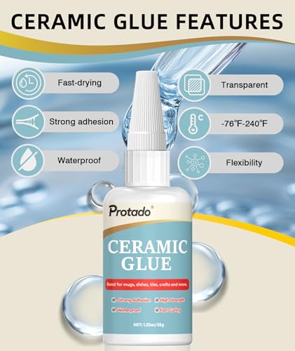 Ceramic Glue, 35g Heavy Duty Super Strong Clear Glue, Waterproof Heat Resistant Adhesive for Ceramic Bonding, Repair, Porcelain, Tile, Pottery, Mugs, Dishes, DlY Kits - style: Ceramic Glue