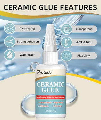 Ceramic Glue, 35g Heavy Duty Super Strong Clear Glue, Waterproof Heat Resistant Adhesive for Ceramic Bonding, Repair, Porcelain, Tile, Pottery, Mugs, Dishes, DlY Kits - style: Ceramic Glue