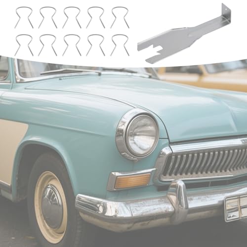 Penitue Window Handle Removal Tool with 10pcs Retainer Clips, Universal Window Handle Crank Disassemble Tool Metal Automotive Interior Repair Kit for Most Car Door Panel (Silver) - color: Silver