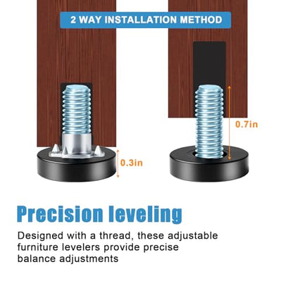 4 Set 1/4" Thread Furniture Feet Levelers, Adjustable Table Leg Screws, Height Adjuster Leveler with T-Nut for Tables,Cabinets,Chairs (1/4''-with T-Nut-8 PCS) - size: 1/4''-with T-Nut-8 PCS