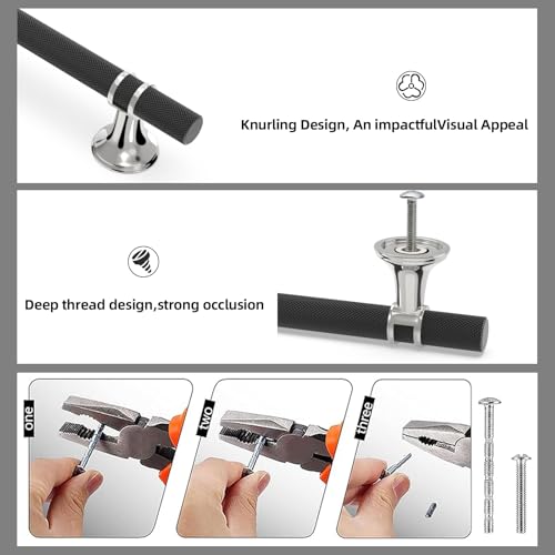 10 Pack 5 Inch Cabinet Pulls knurled Matte Black and Polished Chrome Kitchen Cabinet Handles Aluminum and Zinc Alloy Drawer Pulls Solid Cabinet Hardware - color: Black and Polished Chrome Knurled, size: 5'' Hole Center(128mm)