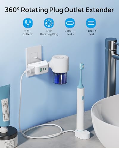 TROND Outlet Extender with 360 Rotating Plug, 2 AC Outlet Splitter with PD 20W USB C, 3-Side Design Wall Plug Adapter, for Bathroom Kitchen Cruise Ship Travel Essentials, White - color: White, size: 2A2C1U & PD20W-3 Prong (Rotating Plug), 1 Pack