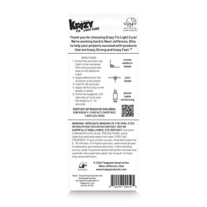 Krazy Fix Light Cure Super Glue with Fast Curing LED Light, 5 Second Bond, Repair Glue for Eyeglass Frames, Phone Cables, Costume Design and More, 0.14 oz