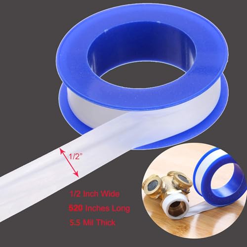 Plumbers PTFE Pipe Sealant Tape, 5.5mil Thick, Flex Seal Tape Waterproof, -212 to 500 Degree F Temperature Range, White (1/2 by 520 Inches 1 Roll)