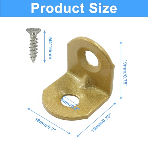 20Pcs 90 Degree Iron L Bracket Gold Joint Right Angle Bracket, 19 x 19 x 1.5 mm L Wall Bracket Corner Brace with Screws for Furniture, Chests and Windows